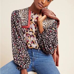 Anthropologie Multicolor Leopard Print Blouse